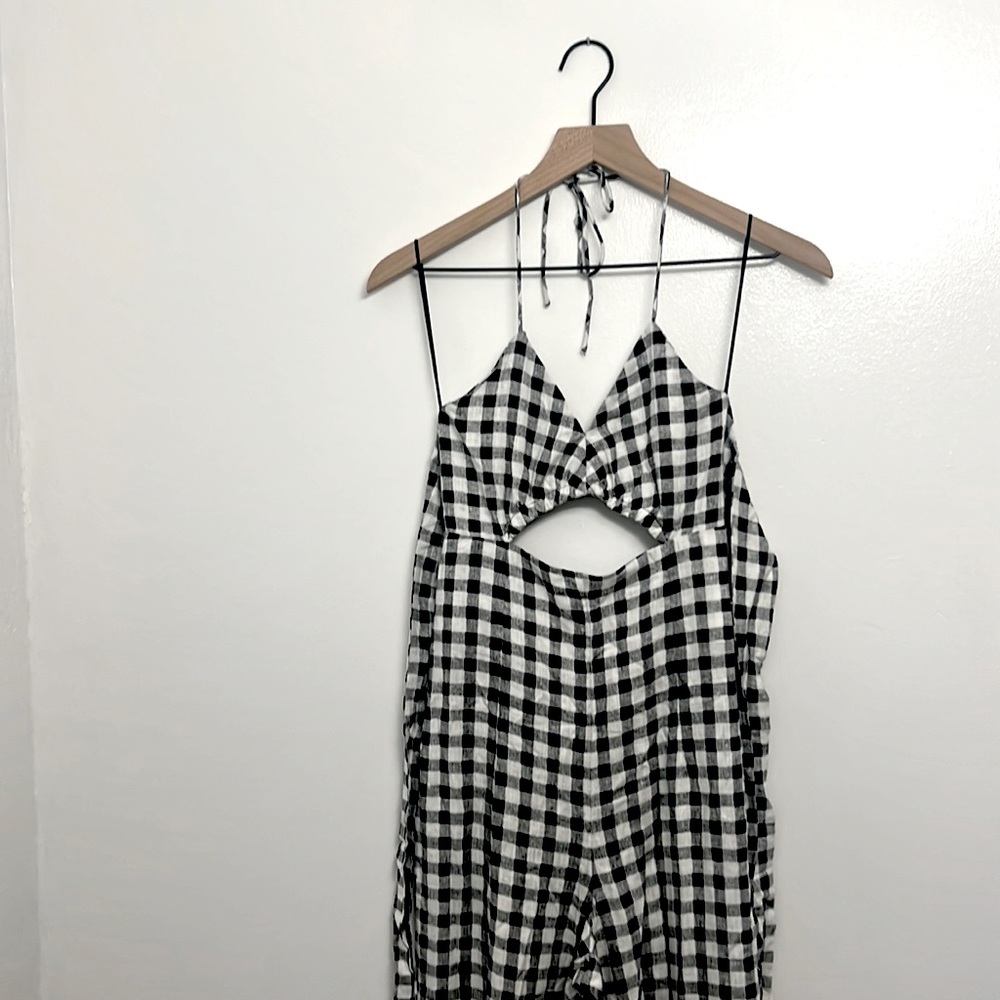 One piece pant romper - black and white checker
